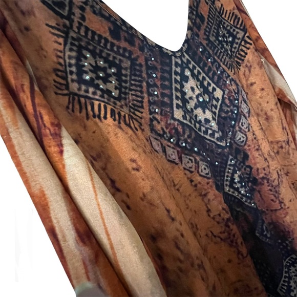 Burnt Pumpkin Boho Long Sleeve V-Neck Rhinestone Embellished Brand New Tunic NWT - Picture 4 of 16